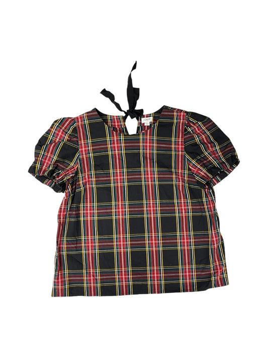 Top Short Sleeve By J. Crew In Plaid Pattern, Size: L