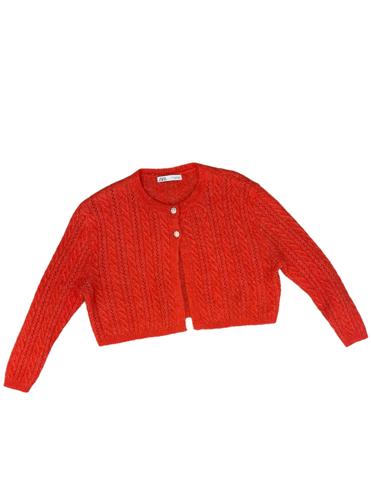 Sweater Cardigan By Zara In Red, Size: M