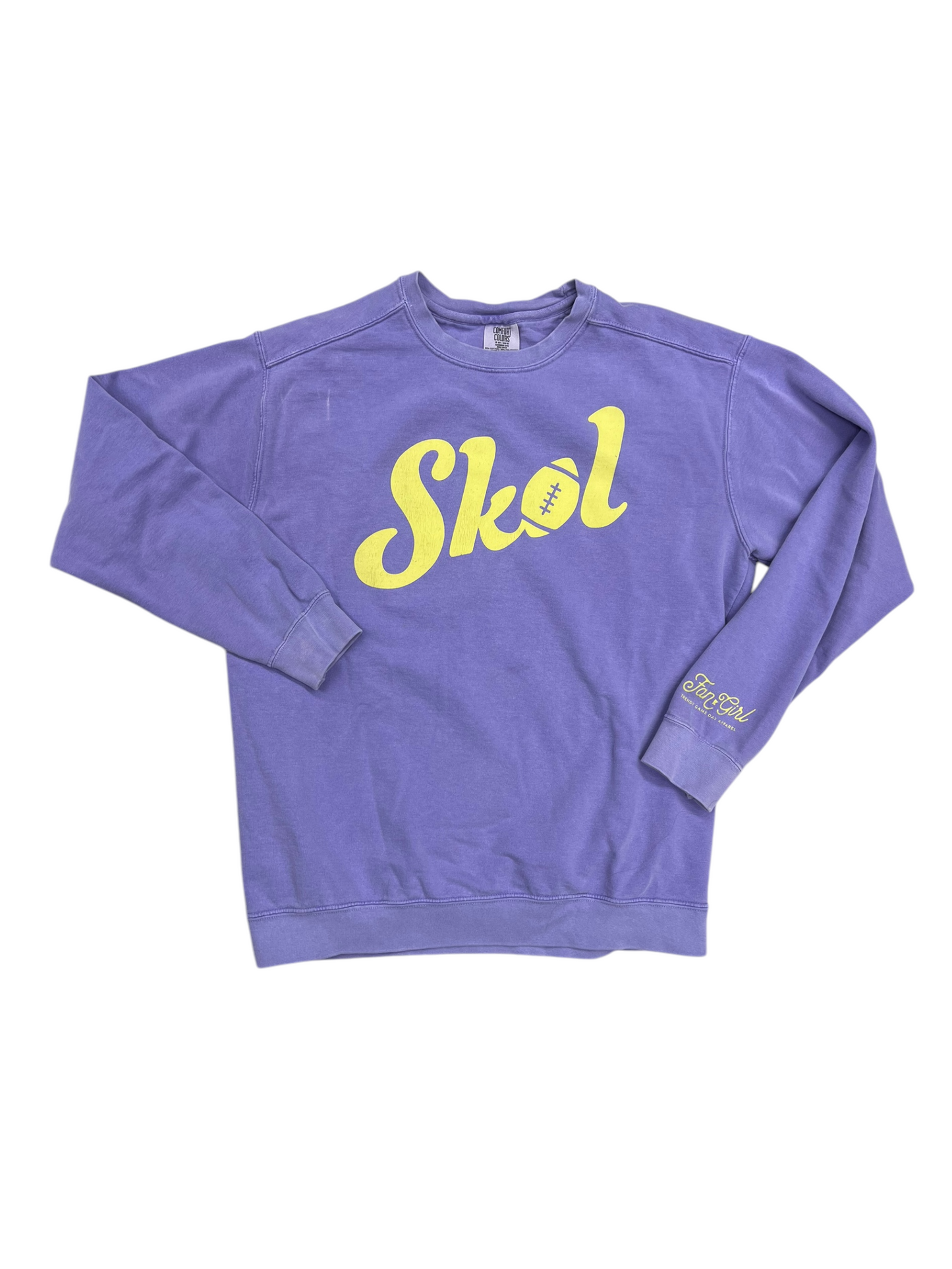 Athletic Sweatshirt Crewneck By Comfort Colors In Purple & Yellow, Size: L