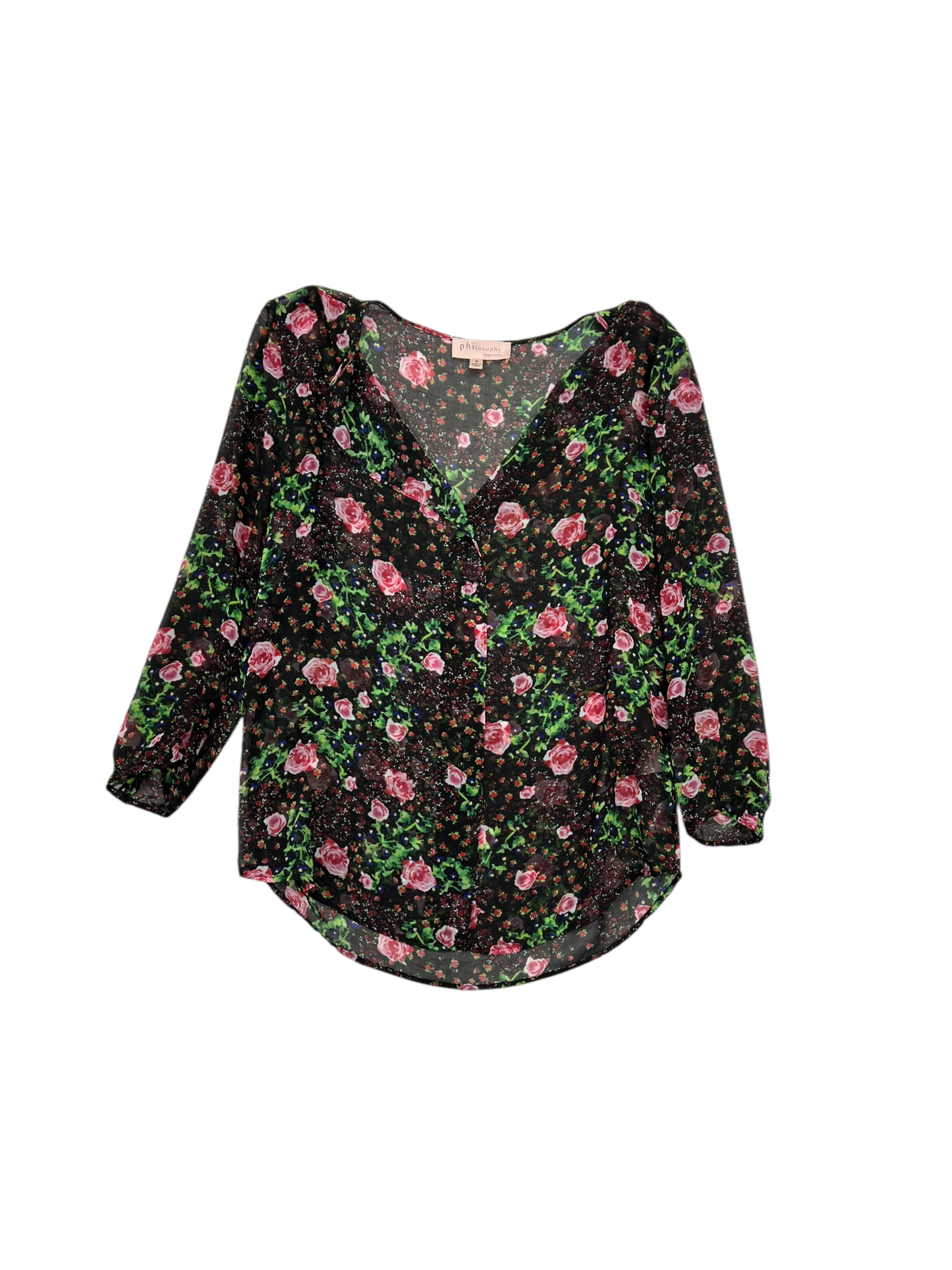 Top Long Sleeve By Philosophy In Floral Print, Size: M