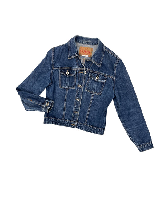 Jacket Denim By Guess In Blue Denim, Size: Xl