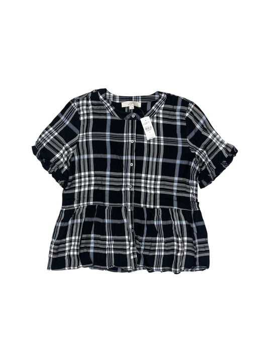 Top Short Sleeve By Loft In Plaid Pattern, Size: S