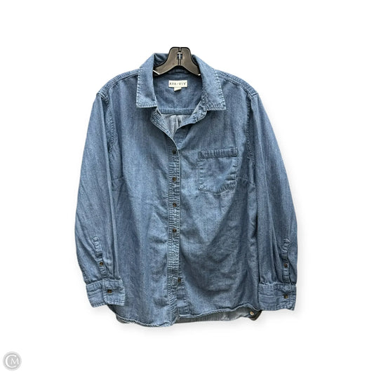 Top Long Sleeve By Ava & Viv In Blue Denim, Size: 1x