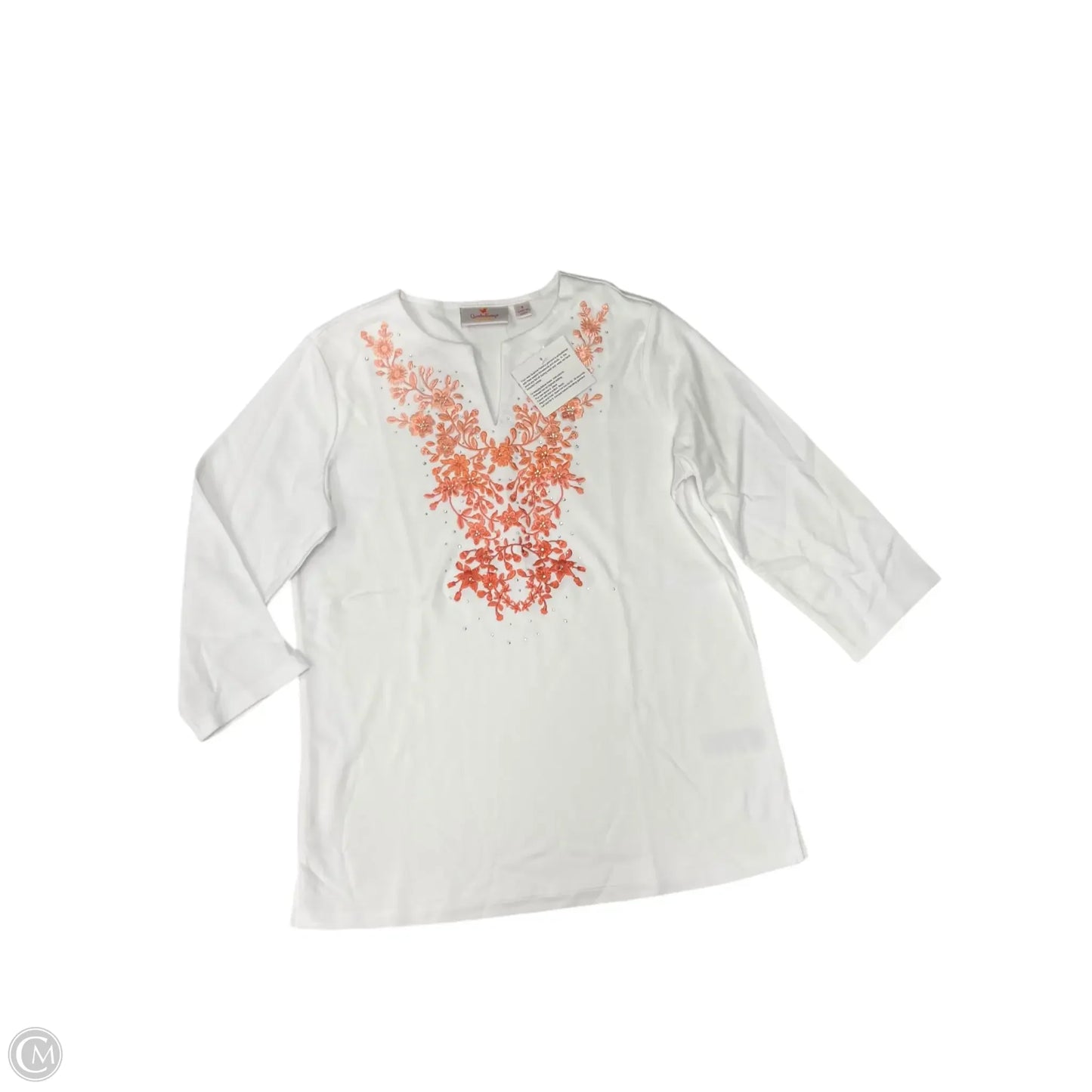Top 3/4 Sleeve By Quaker Factory In Orange & White, Size: S