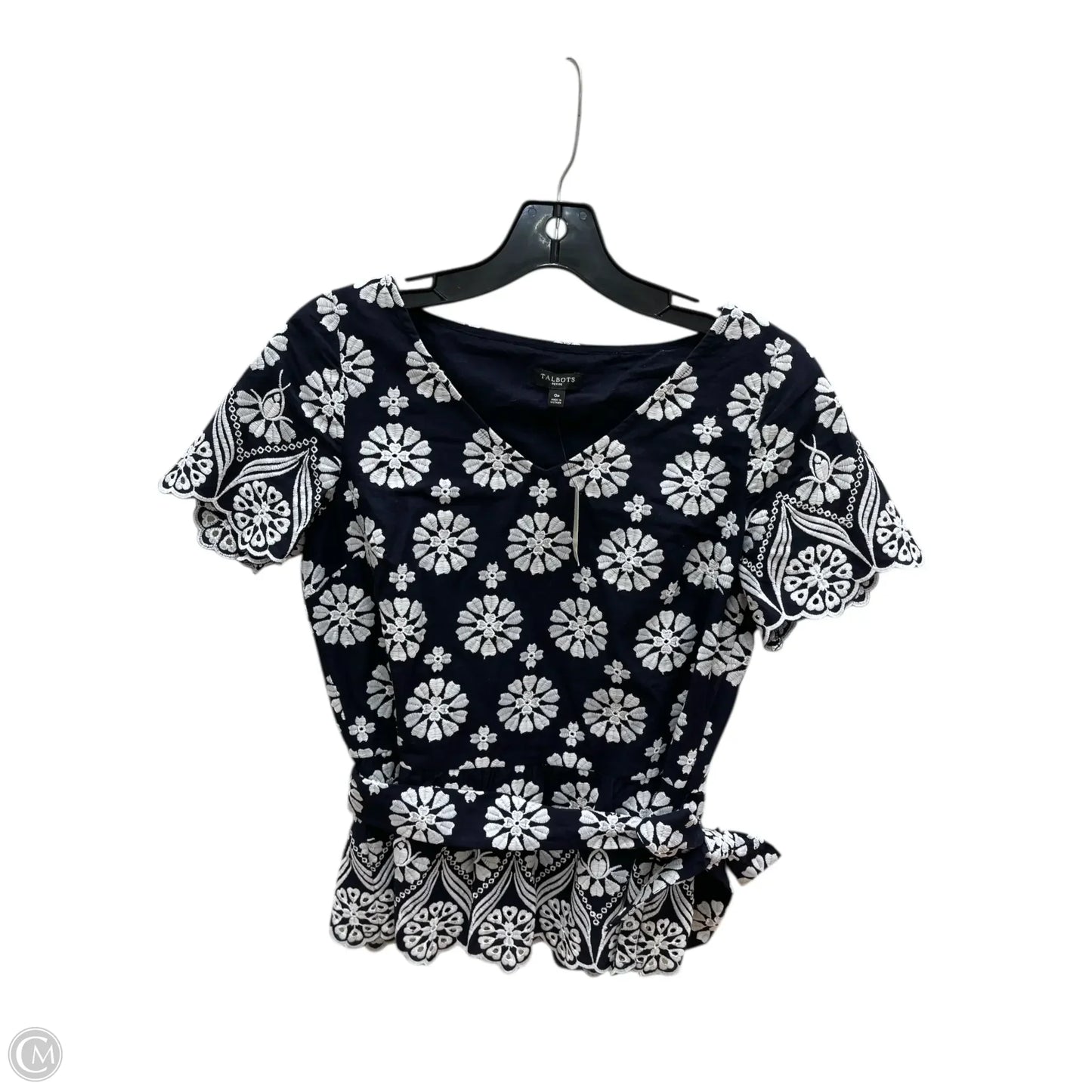Top Short Sleeve By Talbots In Blue & White, Size: 0p