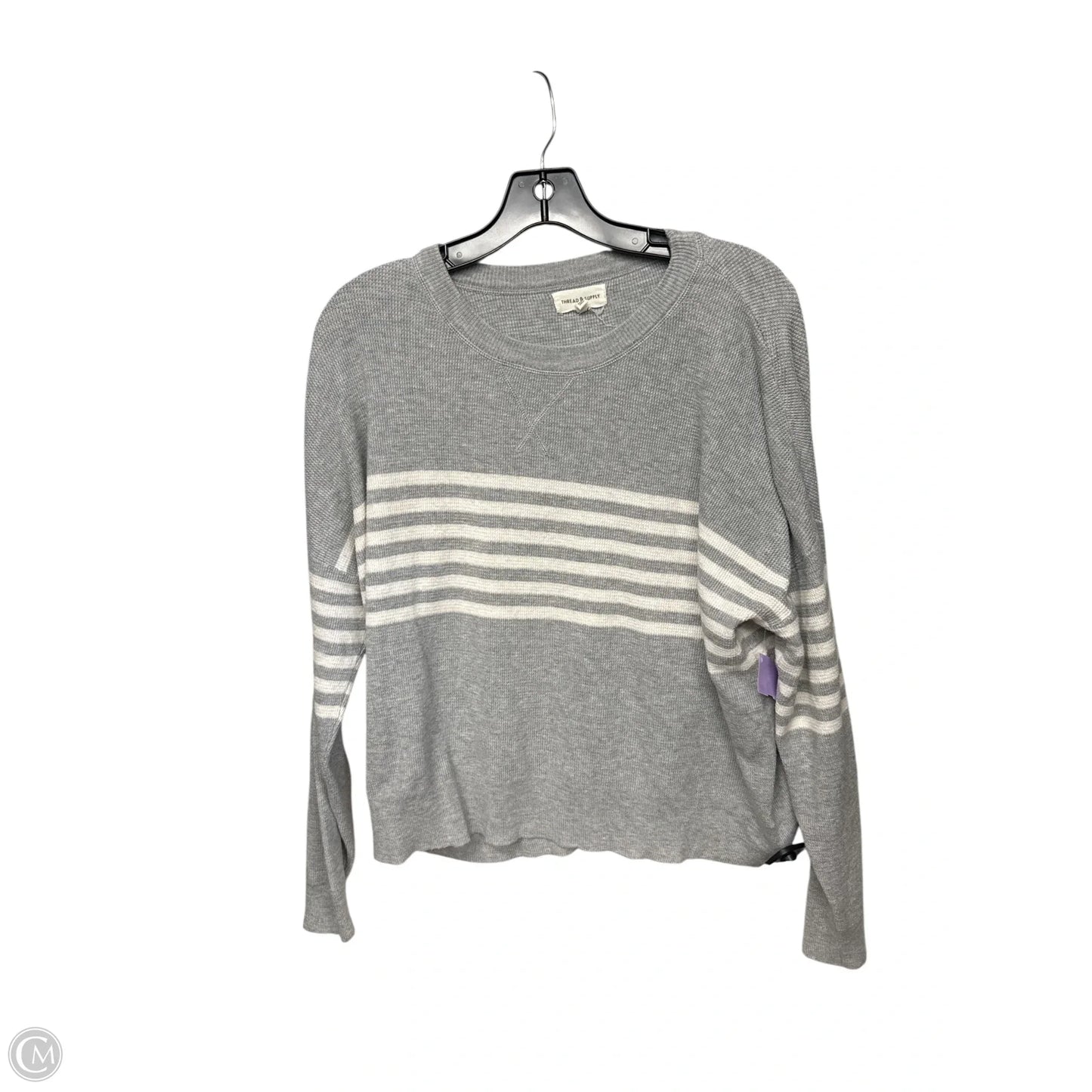 Top Long Sleeve By Thread And Supply In Grey & White, Size: L