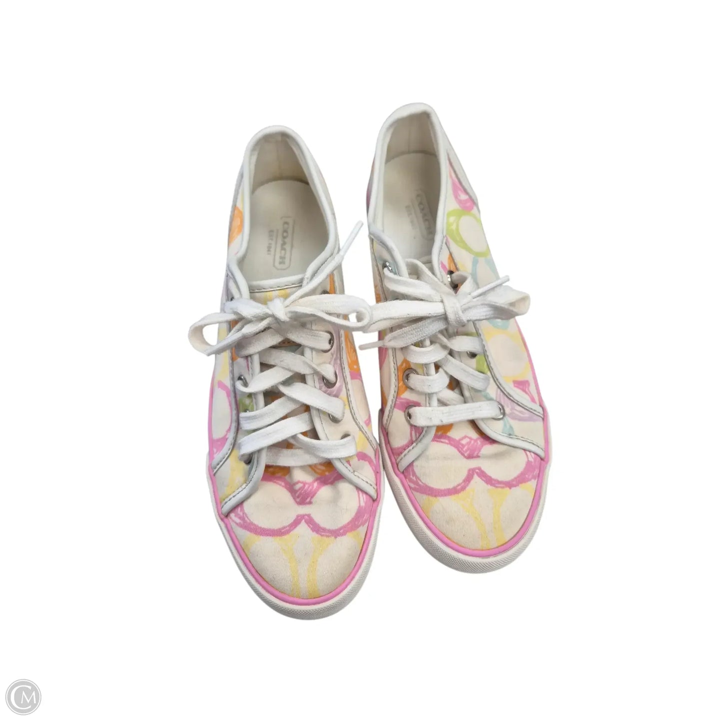 Shoes Designer By Coach In Pink & Yellow, Size: 8
