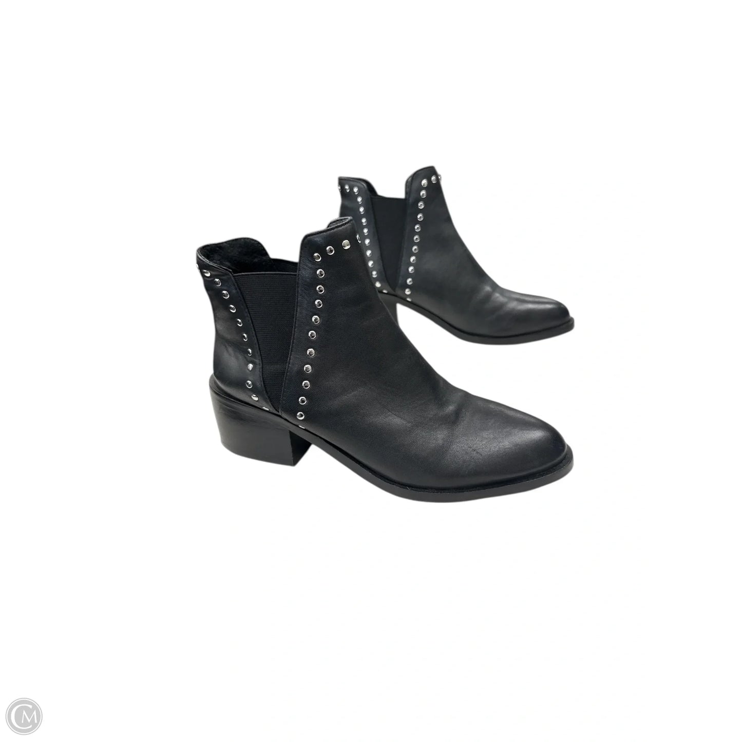 Boots Ankle Heels By Steve Madden In Black & Silver, Size: 7