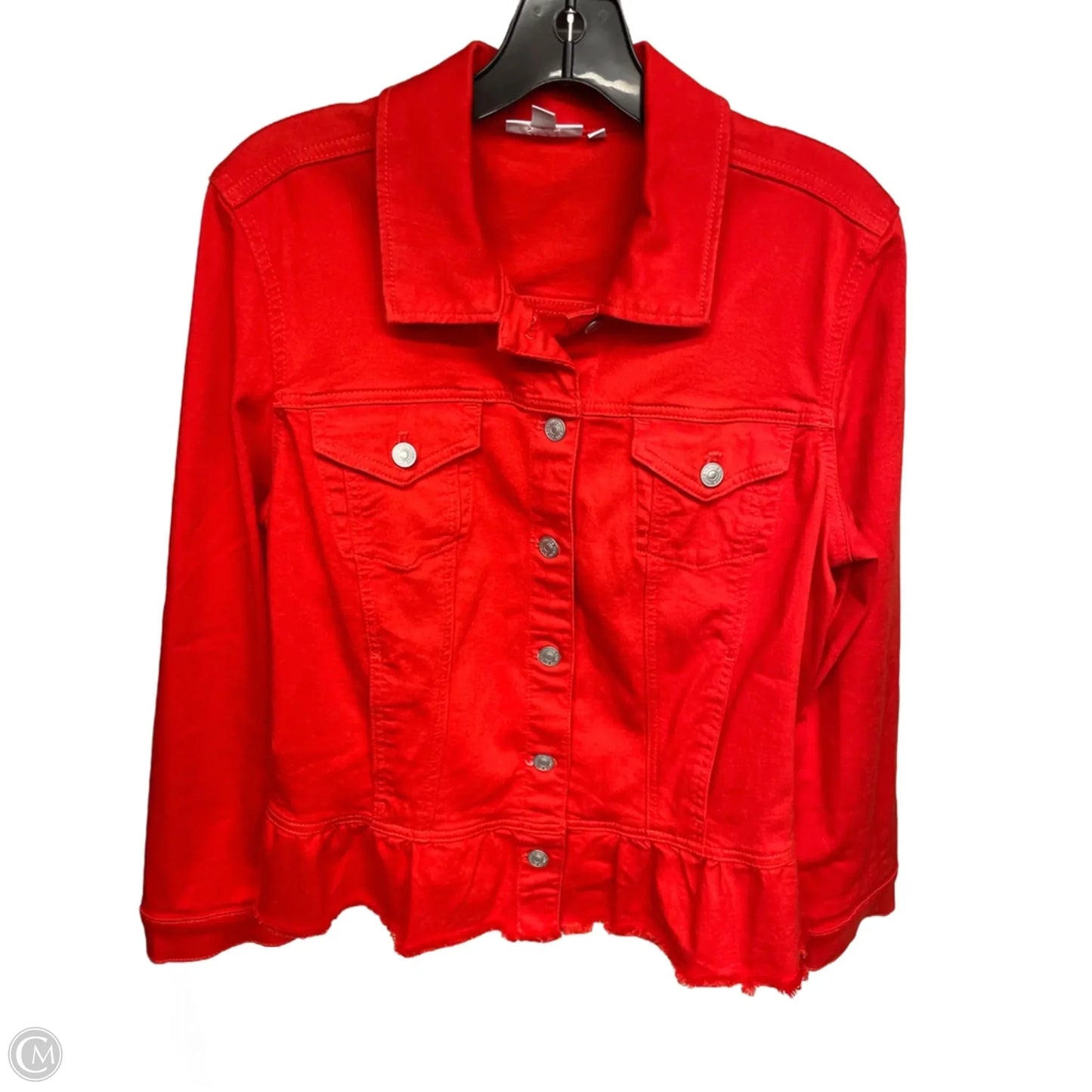 Jacket Denim By Chicos In Red Denim, Size: L