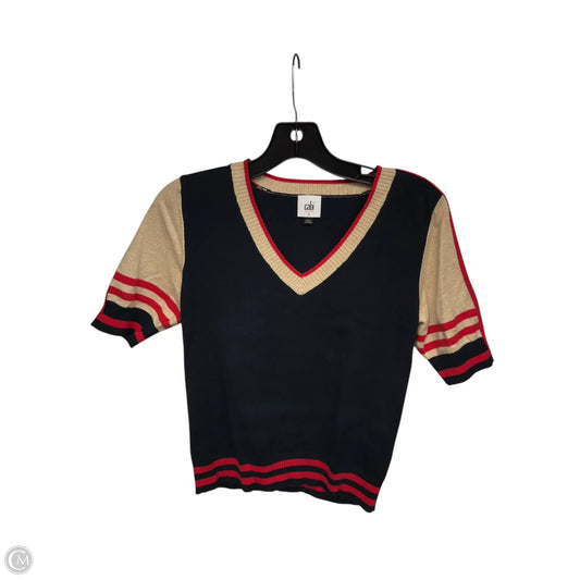 Top Short Sleeve By Cabi In Blue & Tan, Size: S