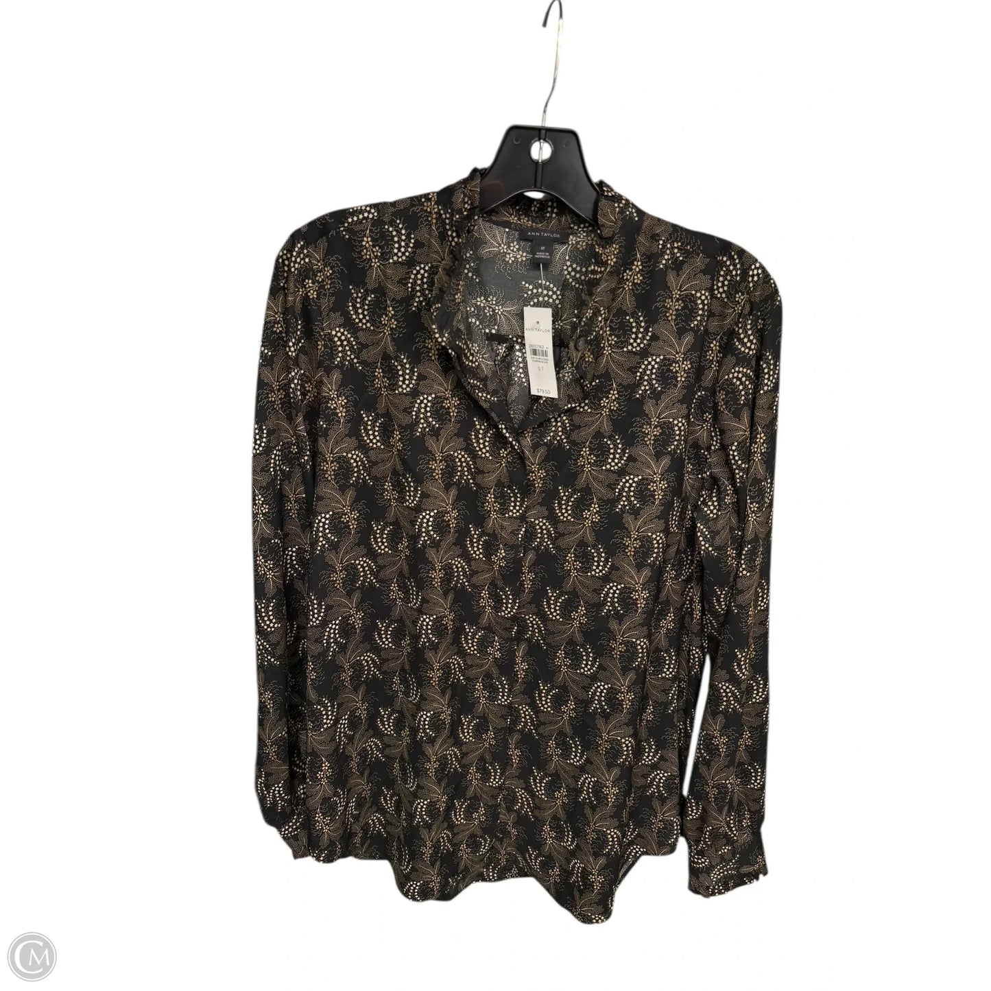 Blouse Long Sleeve By Ann Taylor In Black & Brown, Size: S