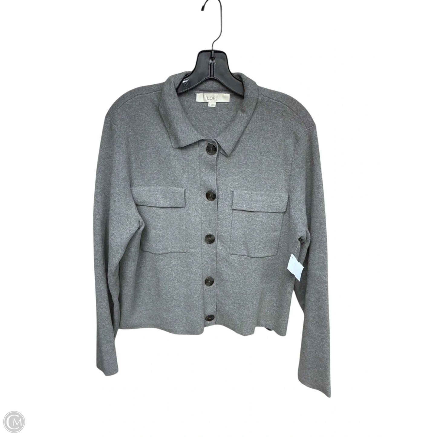 Sweater Cardigan By Loft In Grey, Size: L