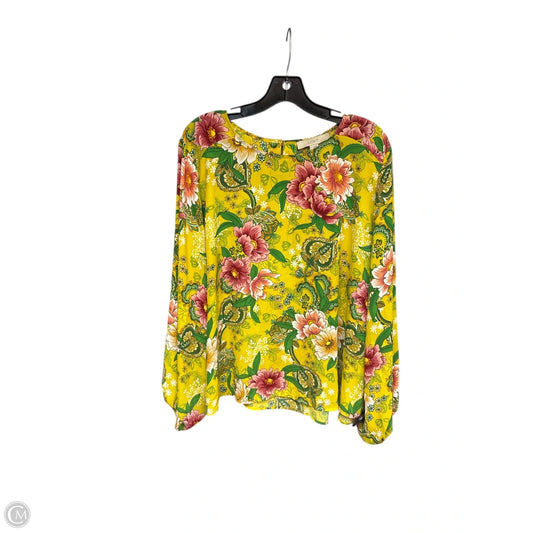 Blouse Long Sleeve By Loft In Pink & Yellow, Size: L