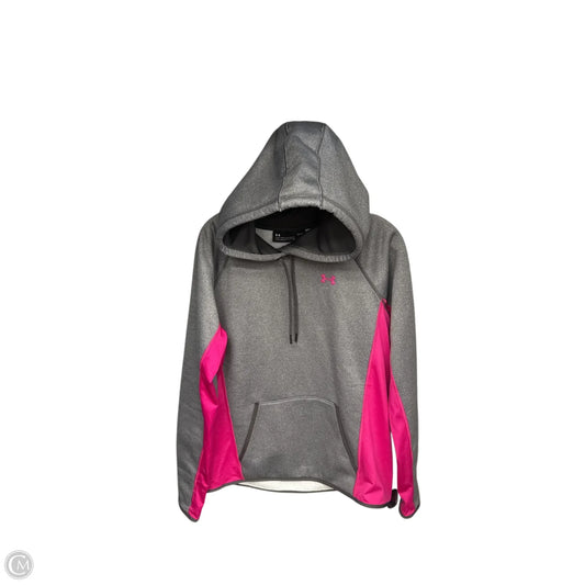 Athletic Sweatshirt Hoodie By Under Armour In Grey & Pink, Size: L
