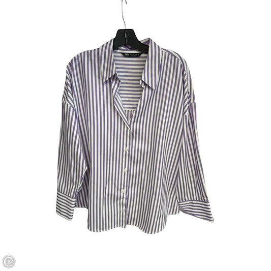 Blouse Long Sleeve By Zara In Striped Pattern, Size: L