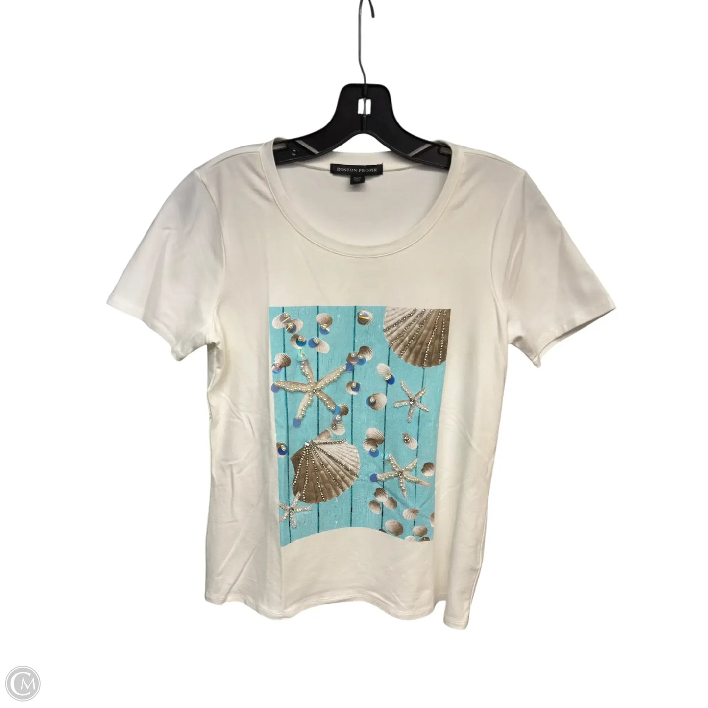 Top Short Sleeve By Boston Proper In Blue & White, Size: S