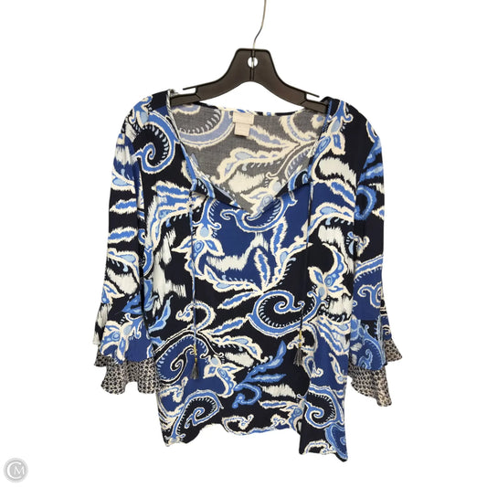 Top 3/4 Sleeve By Chicos In Blue & White, Size: L