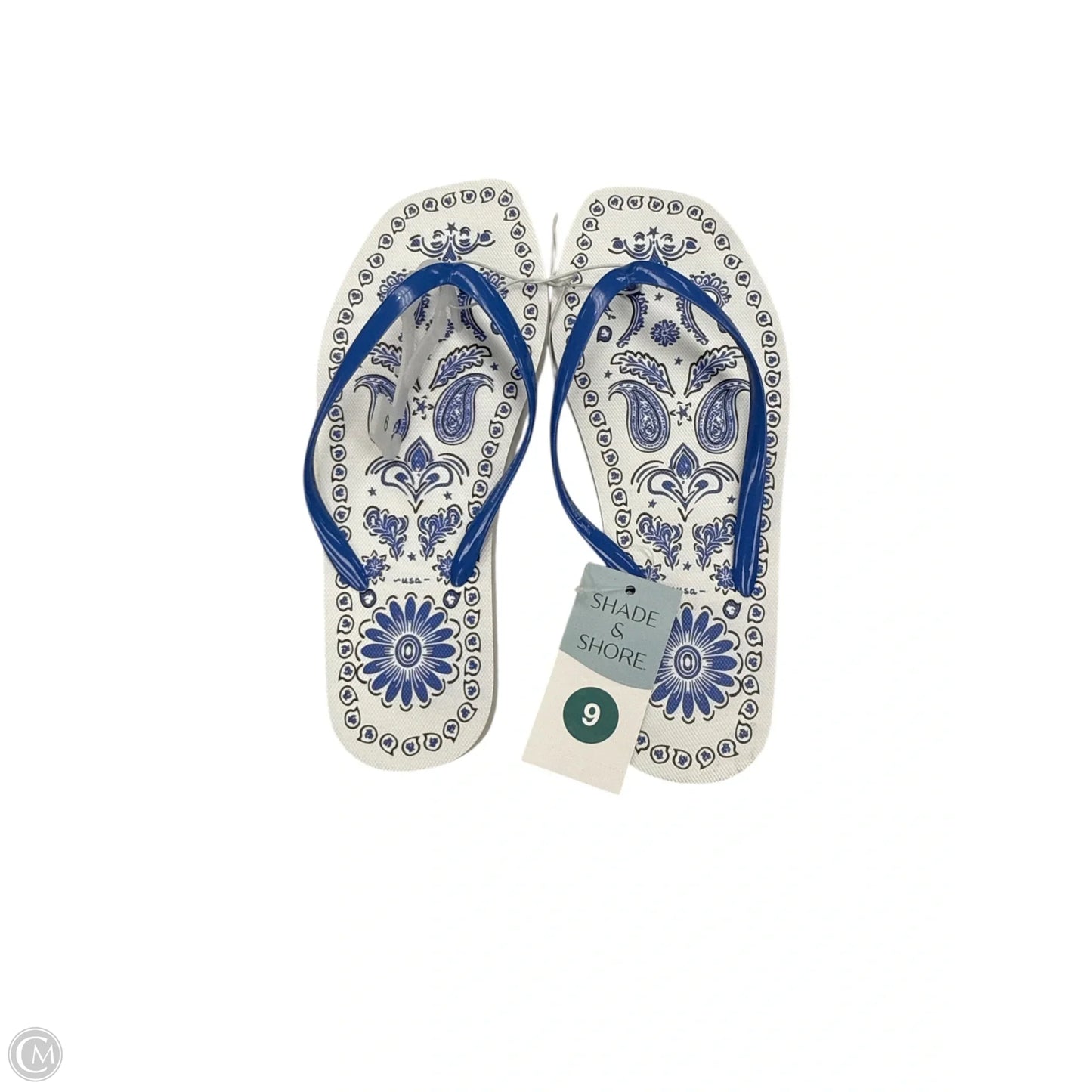Sandals Flip Flops By Shade & Shore In Blue & White, Size: 9