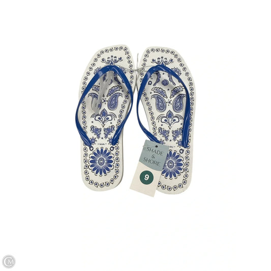 Sandals Flip Flops By Shade & Shore In Blue & White, Size: 9
