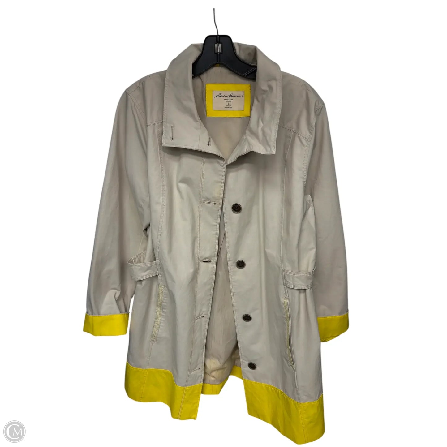 Coat Raincoat By Eddie Bauer In Tan & Yellow, Size: L