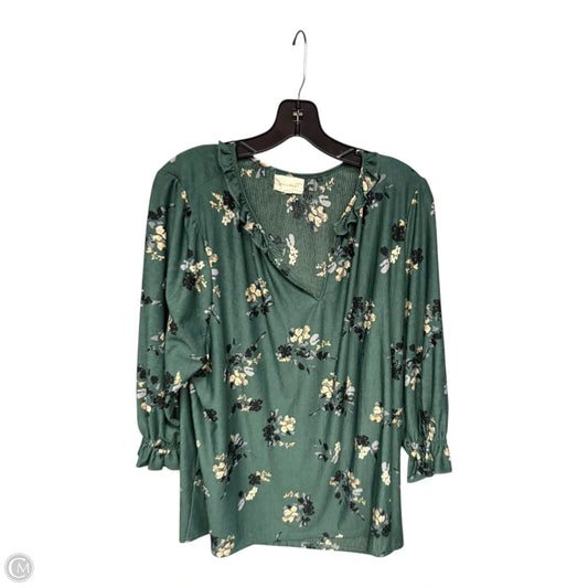 Top 3/4 Sleeve By Melloday In Cream & Green, Size: 1x