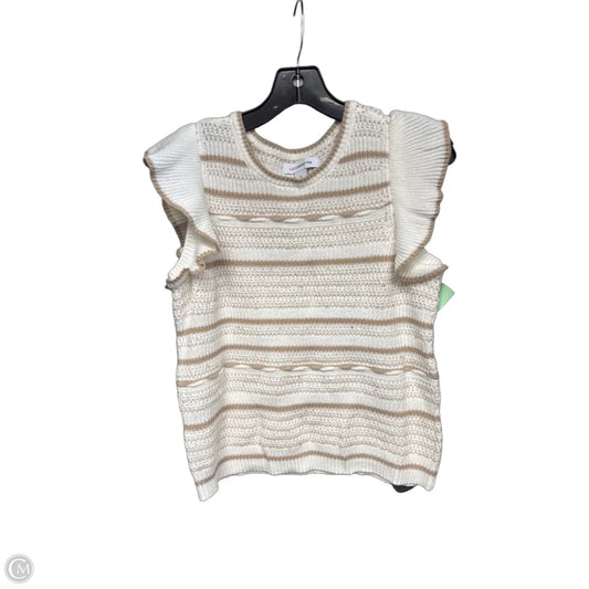 Top Short Sleeve By Liz Claiborne In Tan & White, Size: S