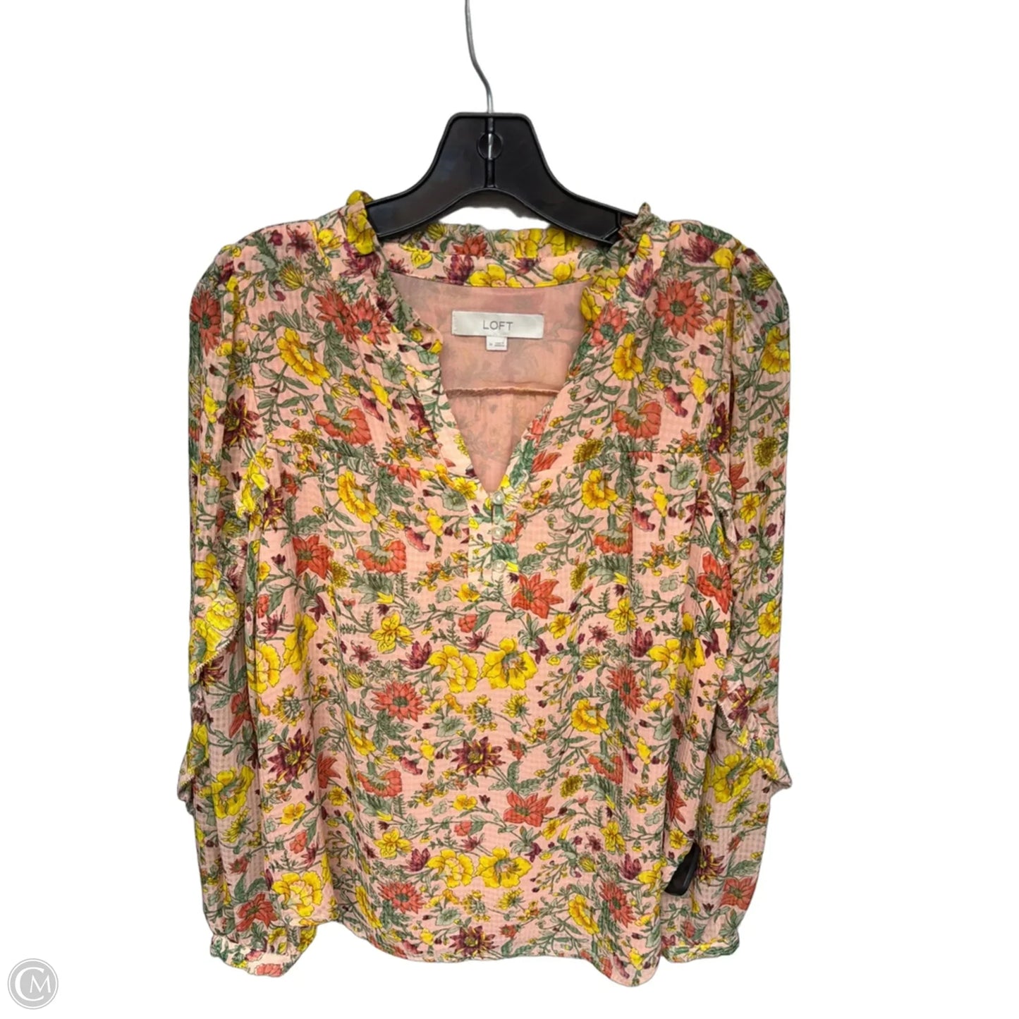 Blouse Long Sleeve By Loft In Orange & Yellow, Size: M
