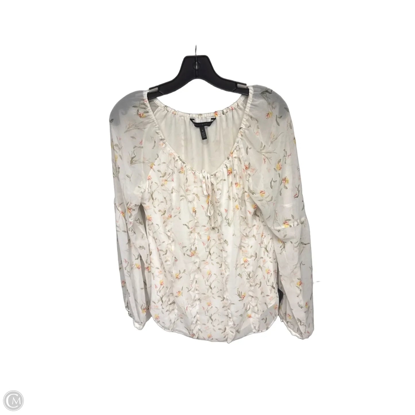 Blouse Long Sleeve By White House Black Market In White & Yellow, Size: 6