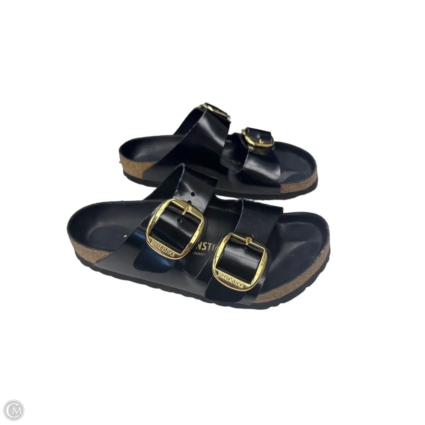 Sandals Flats By Birkenstock In Black & Gold, Size: