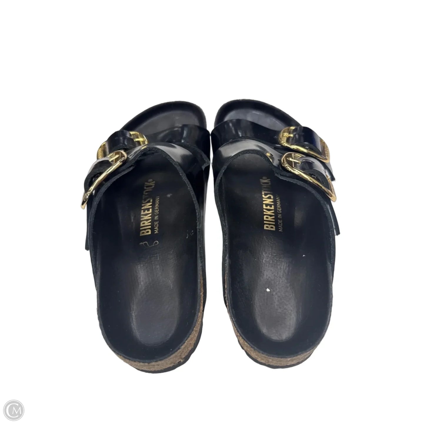 Sandals Flats By Birkenstock In Black & Gold, Size: