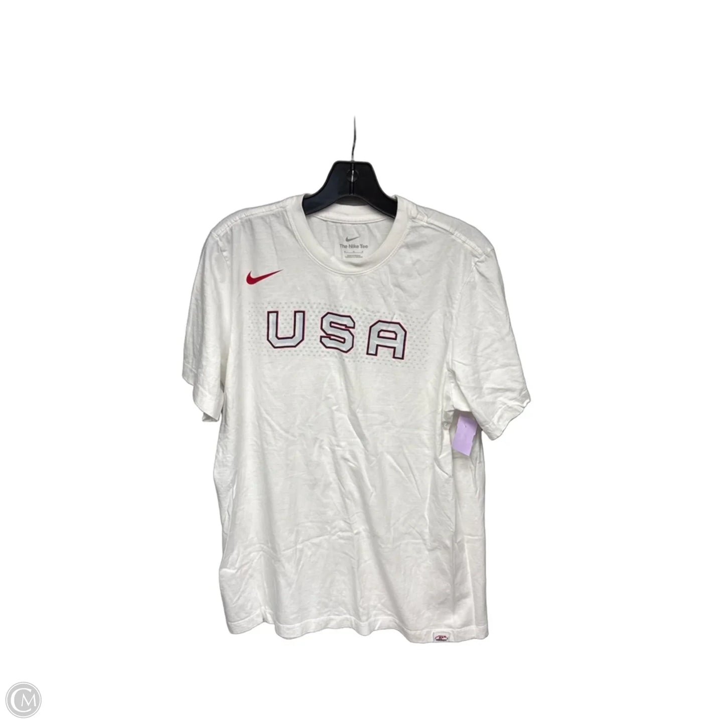 Athletic Top Short Sleeve By Nike In Red & White, Size: M