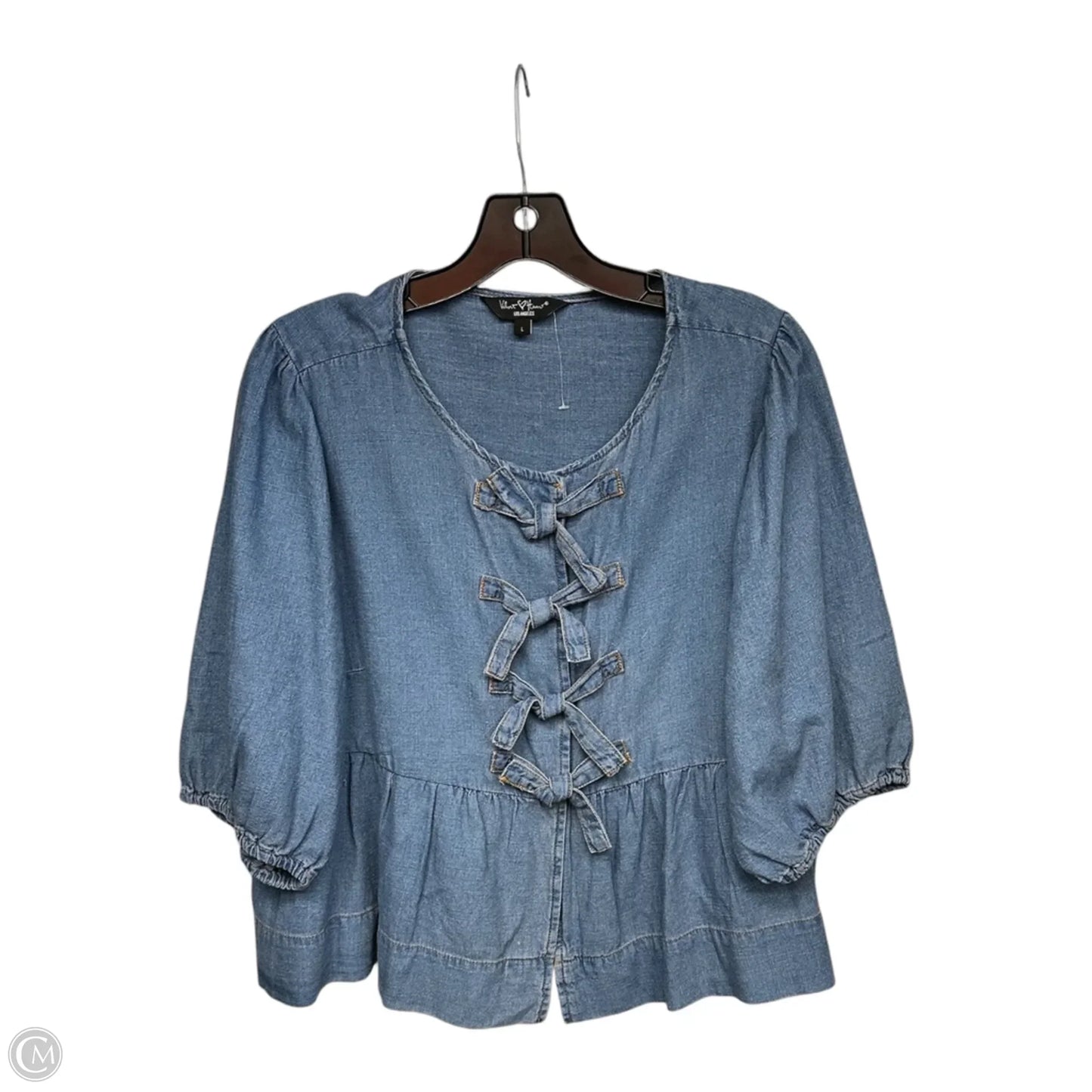 Top Short Sleeve By Velvet Heart In Blue Denim, Size: L