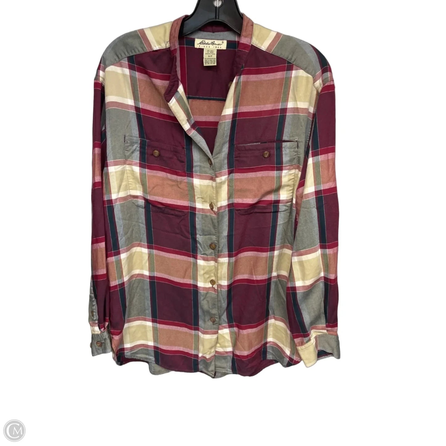 Top Long Sleeve By Eddie Bauer In Plaid Pattern, Size: S