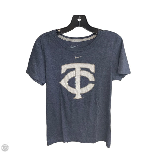 Athletic Top Short Sleeve By Nike In Blue & Silver, Size: M
