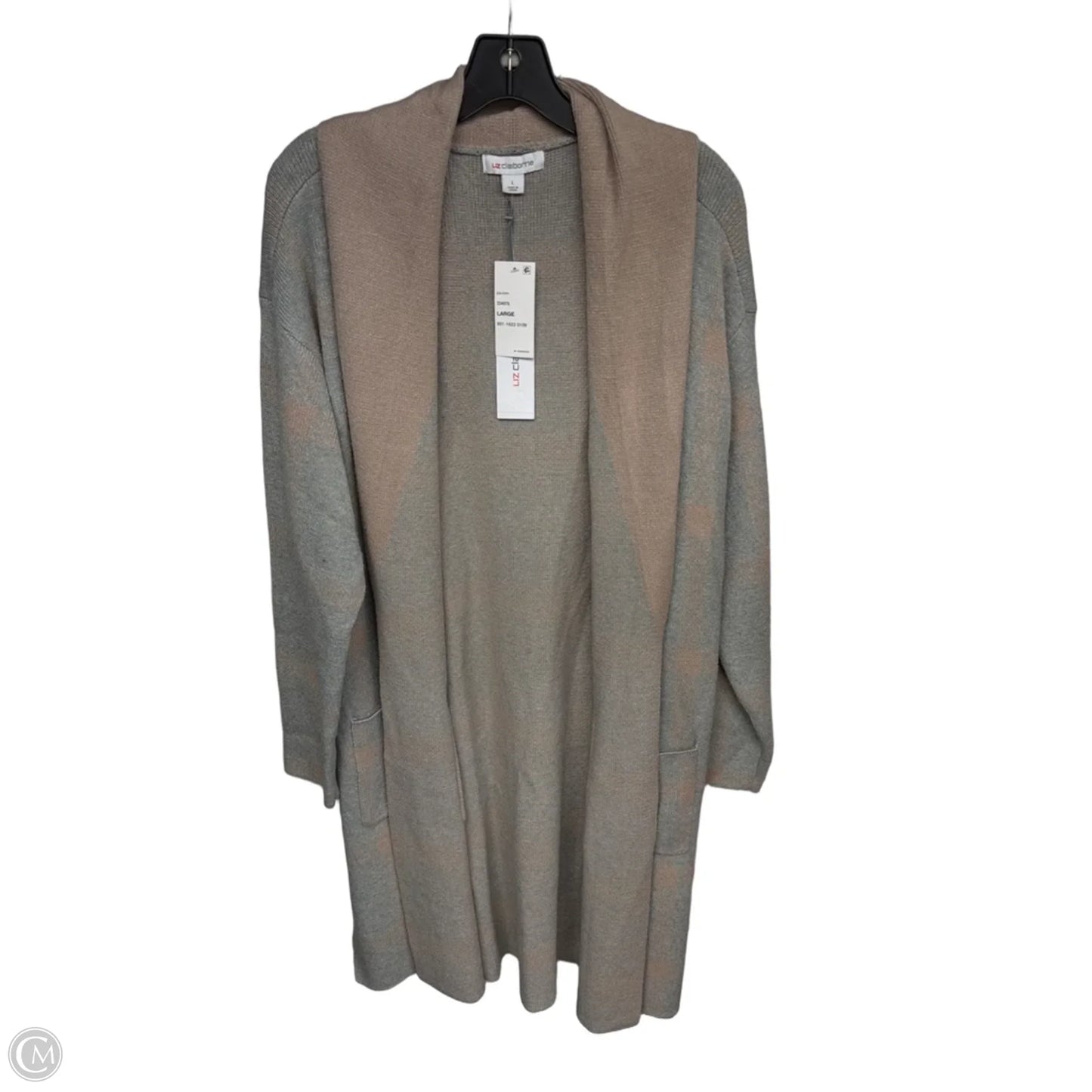 Sweater Cardigan By Liz Claiborne In Grey & Pink, Size: L