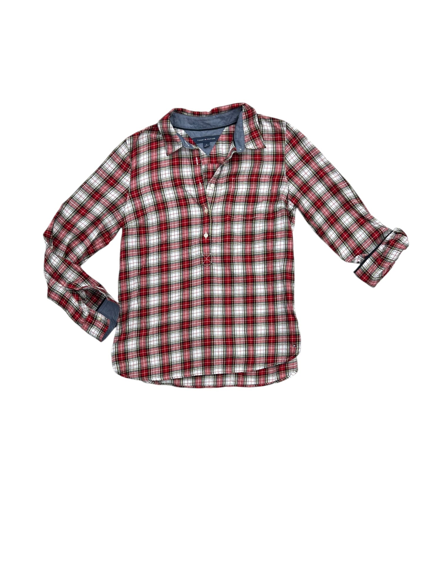 Top Long Sleeve By Tommy Hilfiger In Plaid Pattern, Size: M