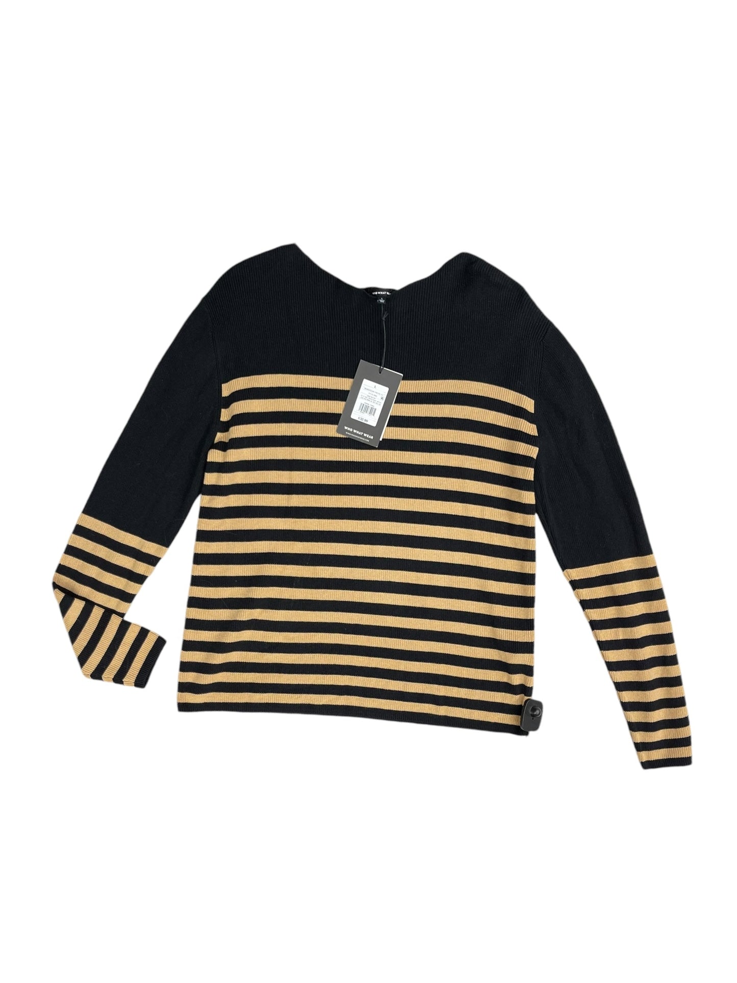 Sweater By Who What Wear In Black & Tan, Size: L