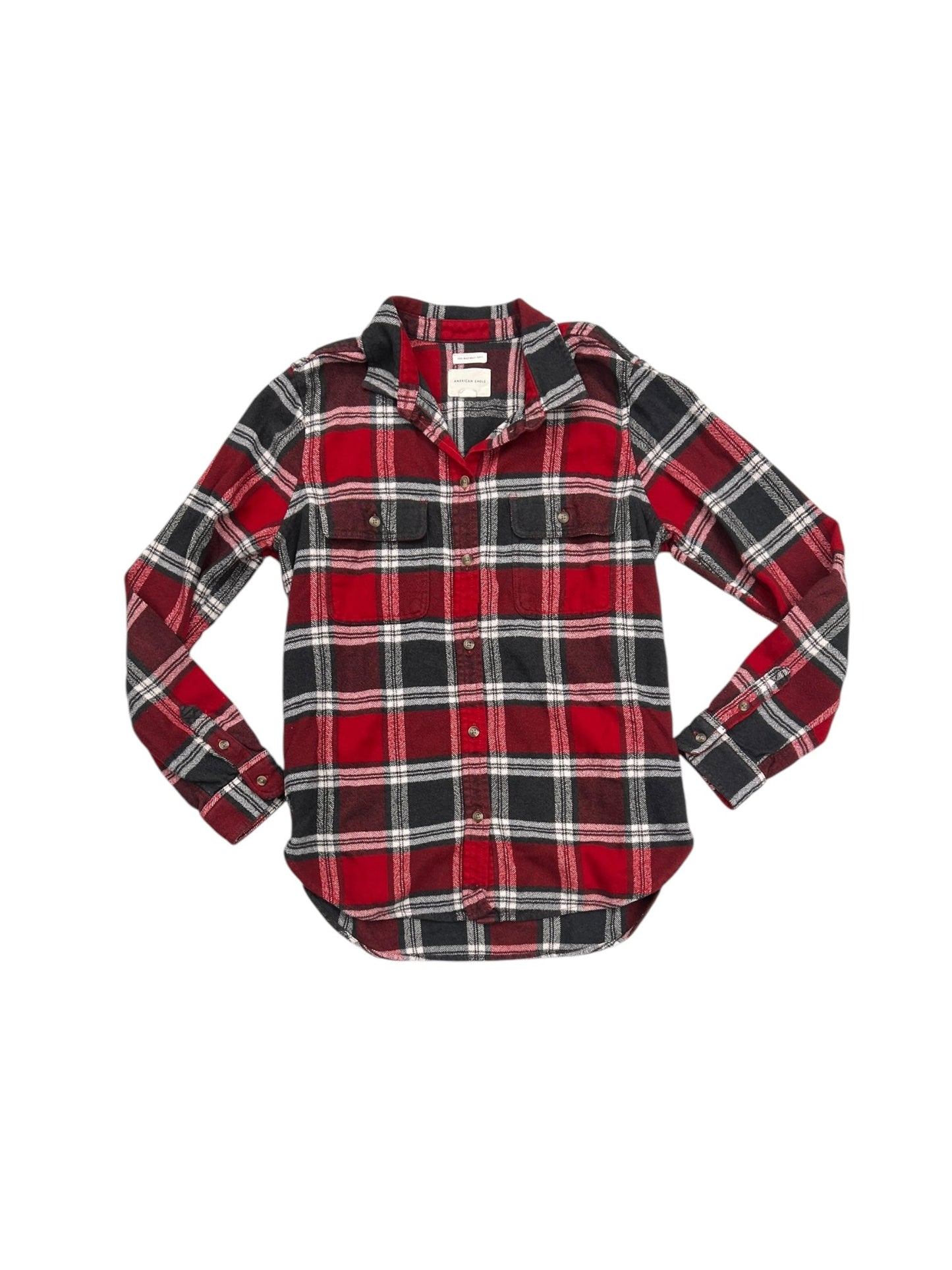 Top Long Sleeve By American Eagle In Plaid Pattern, Size: M