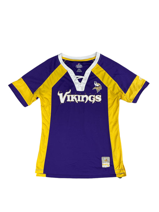 Athletic Top Short Sleeve By Majestic Filatures In Purple & Yellow, Size: M