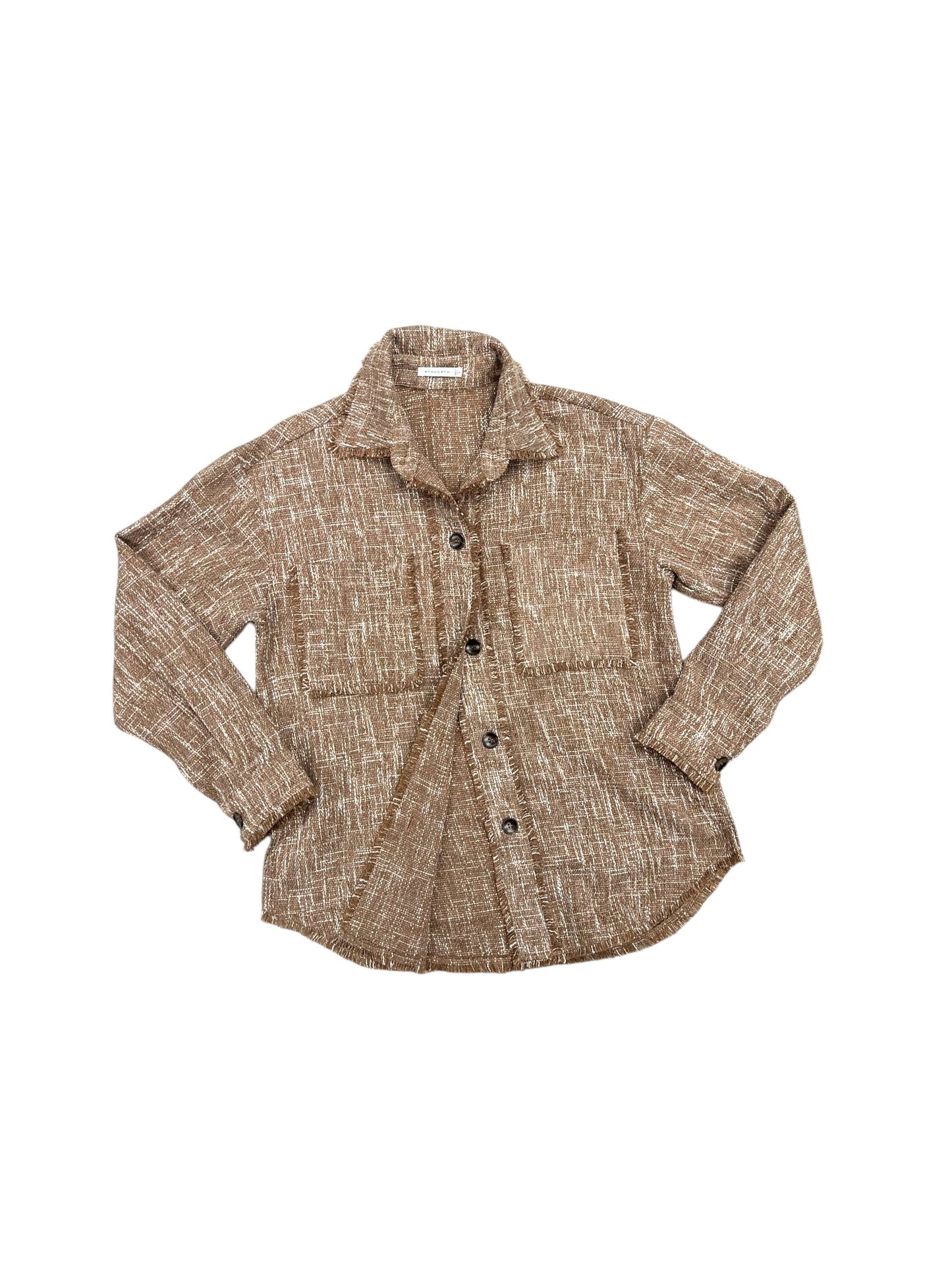 Jacket Shirt By Staccato In Brown & White, Size: S