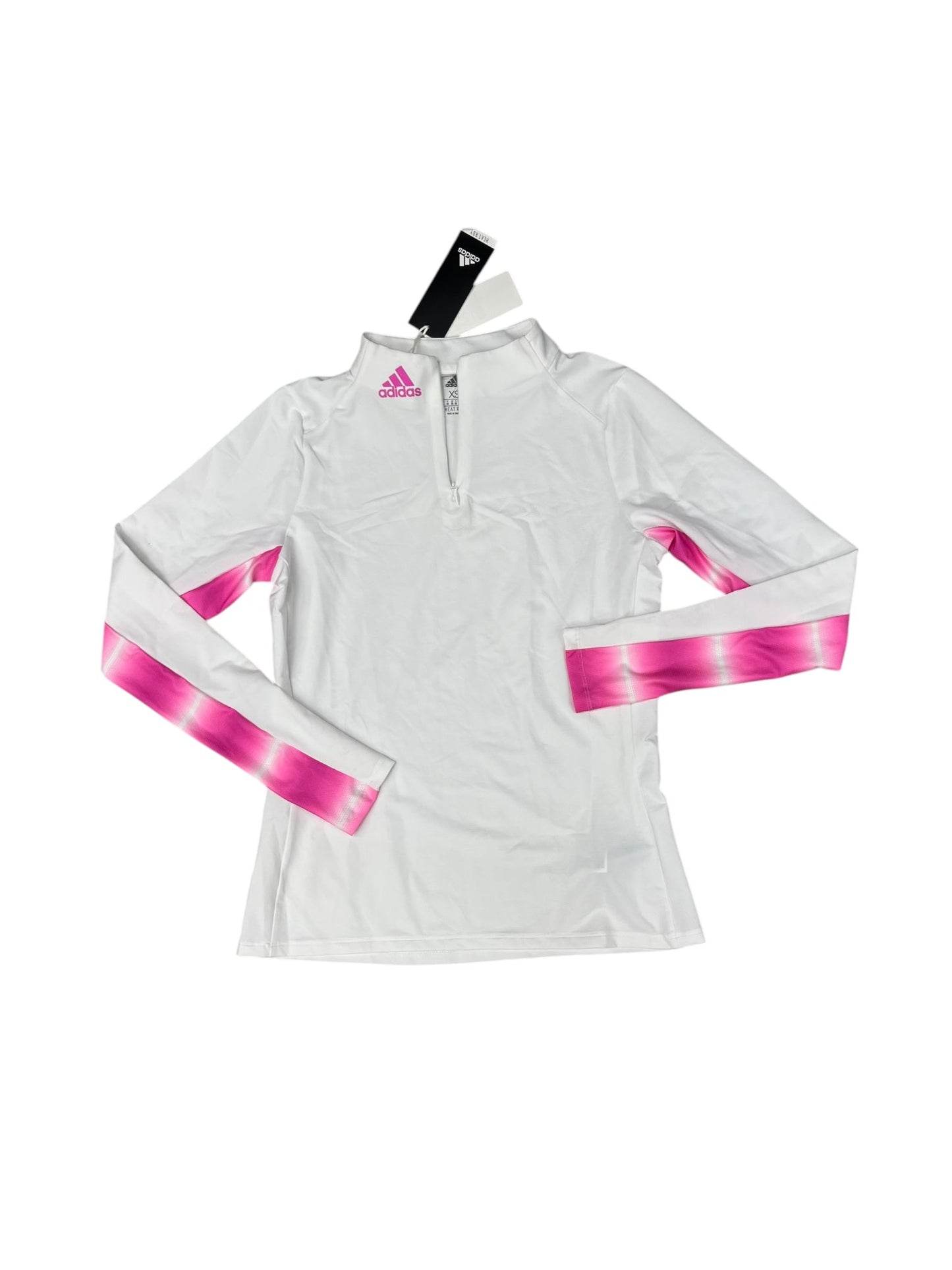 Athletic Top Long Sleeve Collar By Adidas In Pink & White, Size: Xs