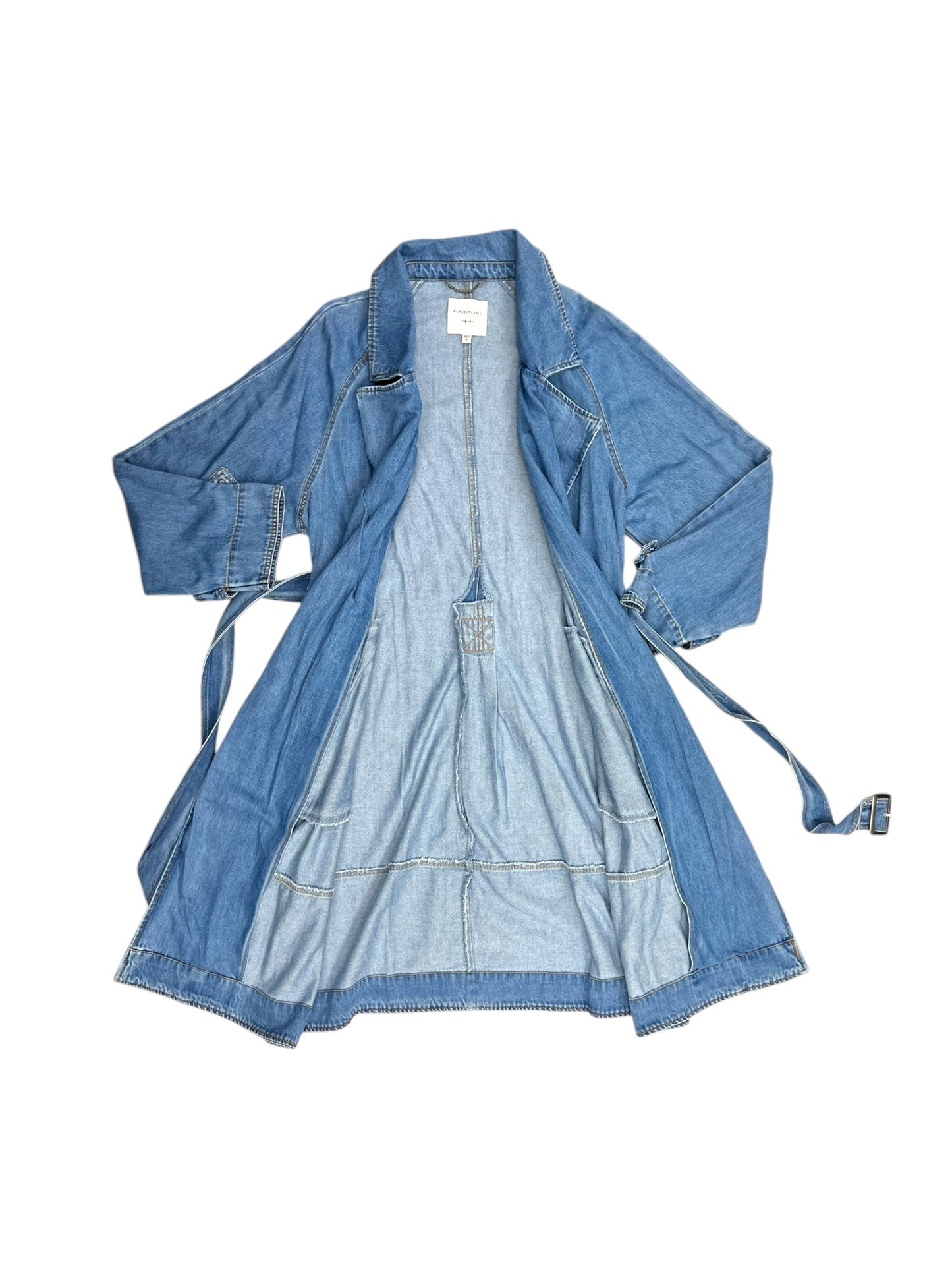 Coat Trench Coat By Habitual In Blue Denim, Size: Xl