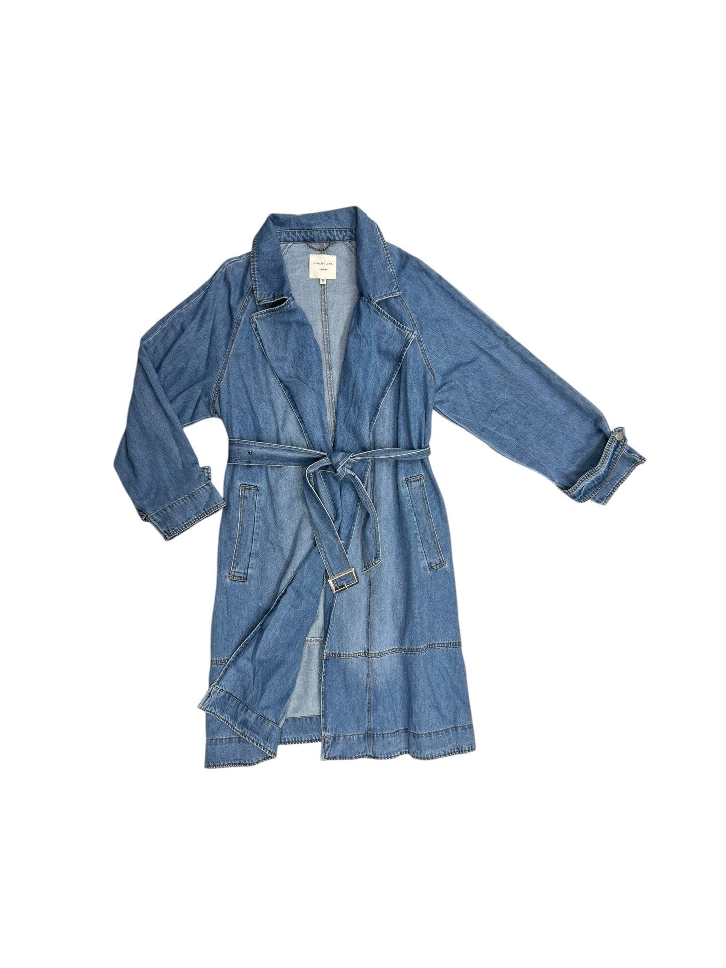 Coat Trench Coat By Habitual In Blue Denim, Size: Xl