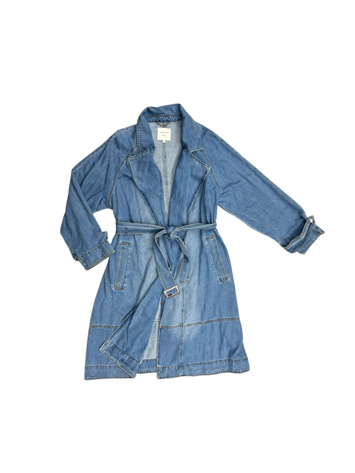 Coat Trench Coat By Habitual In Blue Denim, Size: Xl