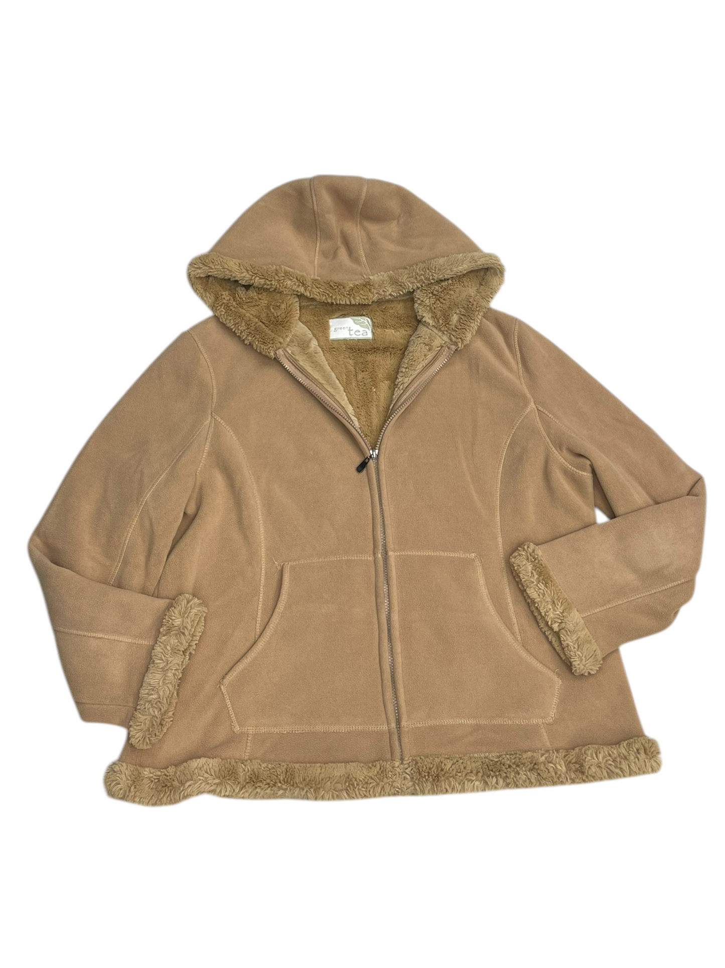 Coat Faux Fur & Sherpa By Green Tea In Tan, Size: Xxl