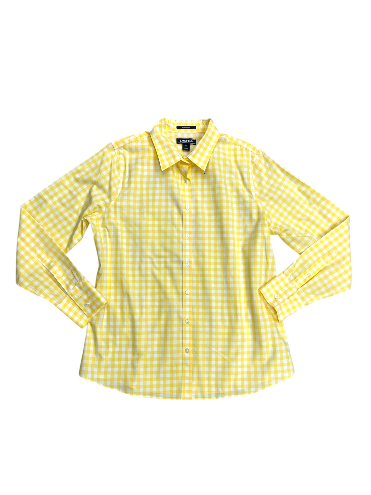 Top Long Sleeve By Lands End In White & Yellow, Size: 12