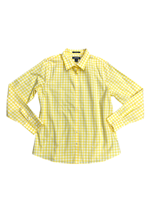 Top Long Sleeve By Lands End In White & Yellow, Size: 12