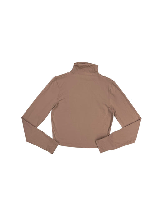 Athletic Top Long Sleeve Collar By Yogalicious In Tan, Size: M