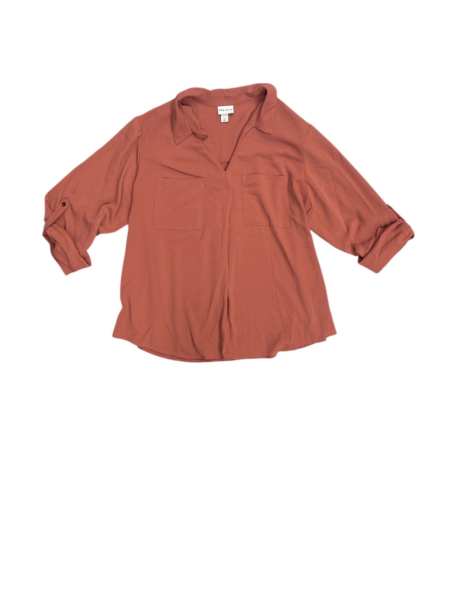 Top Long Sleeve By Ava & Viv In Orange, Size: 2x