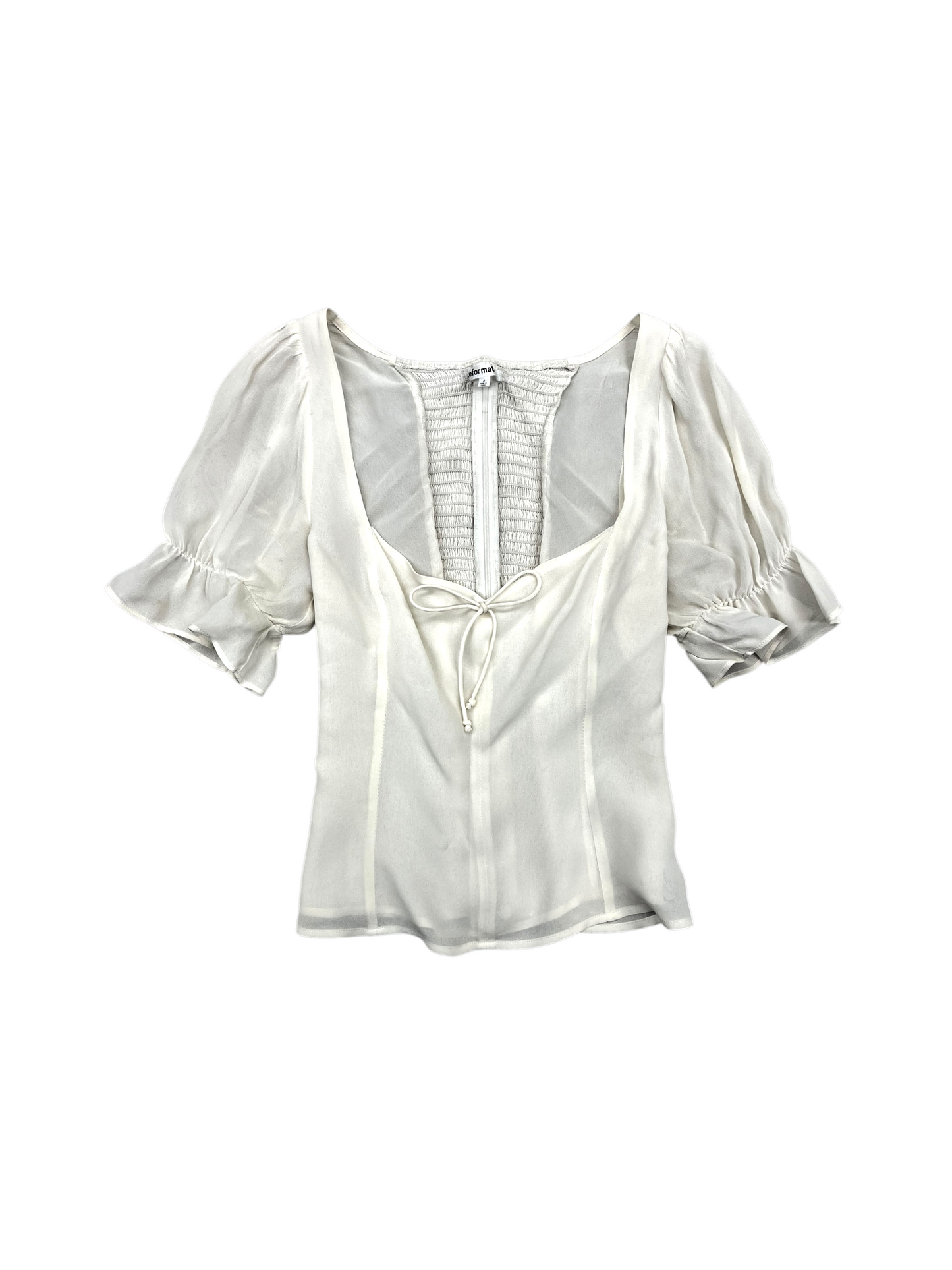 Top Short Sleeve By Reformation In Ivory, Size: 2